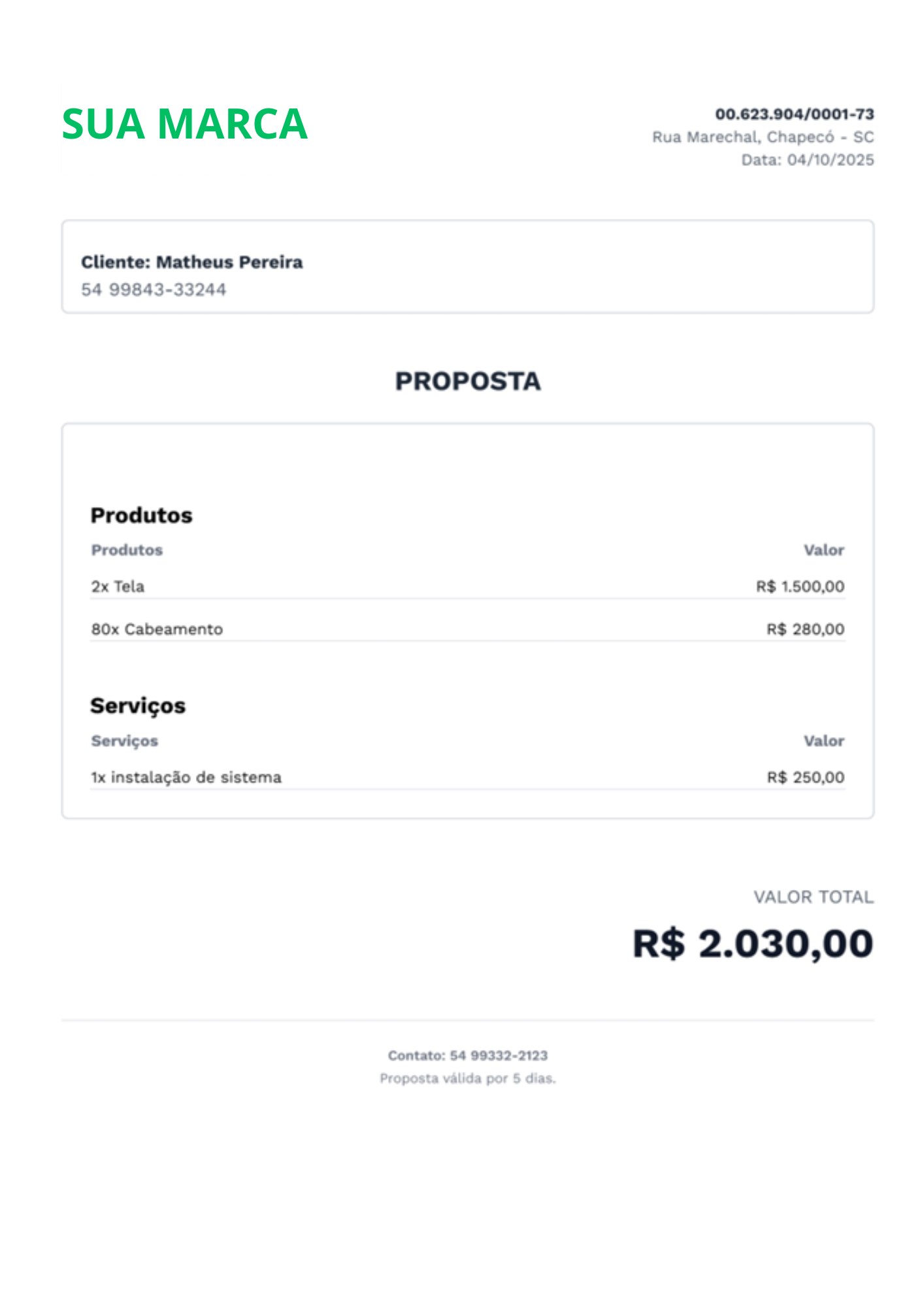 PDF de orçamento profissional